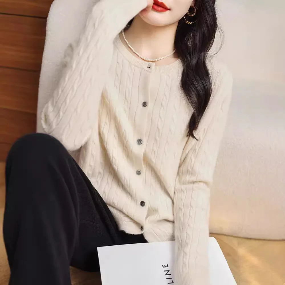 Thick Knit Round Neck Button Cardigan