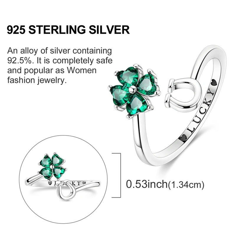 Sterling Silver Clover and Hummingbird Open Ring