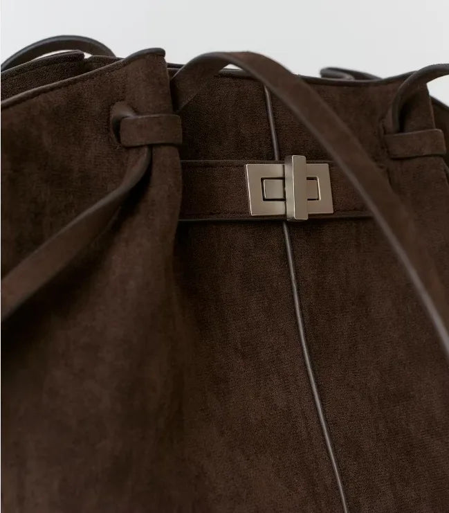 Large Metal Lock Shoulder Tote Bag
