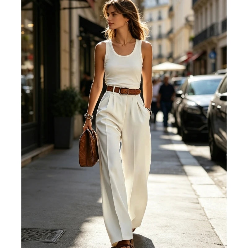 Pleated Wide Leg Suit Trousers