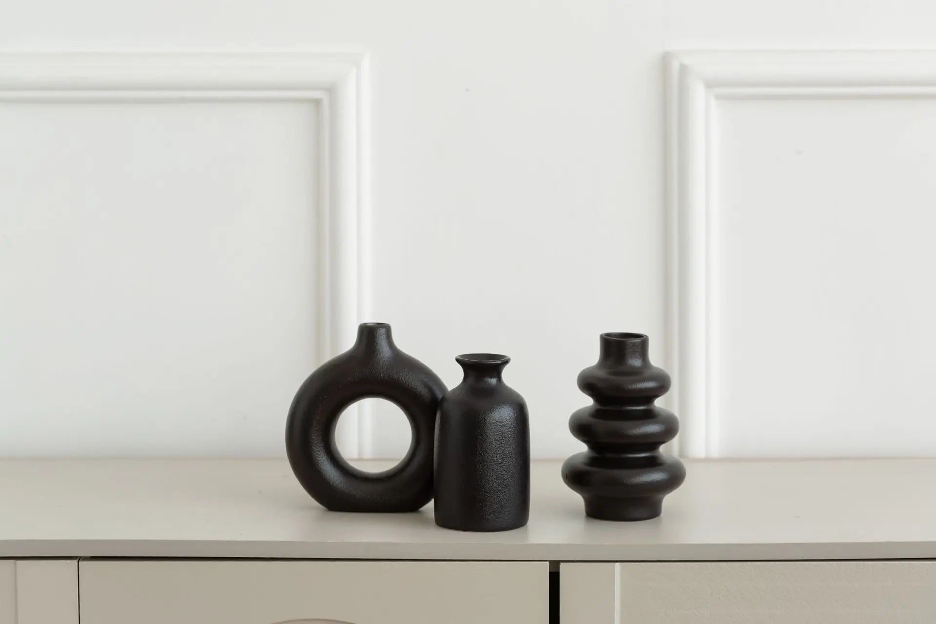 White Ceramic Bohemian Vase Set of 3