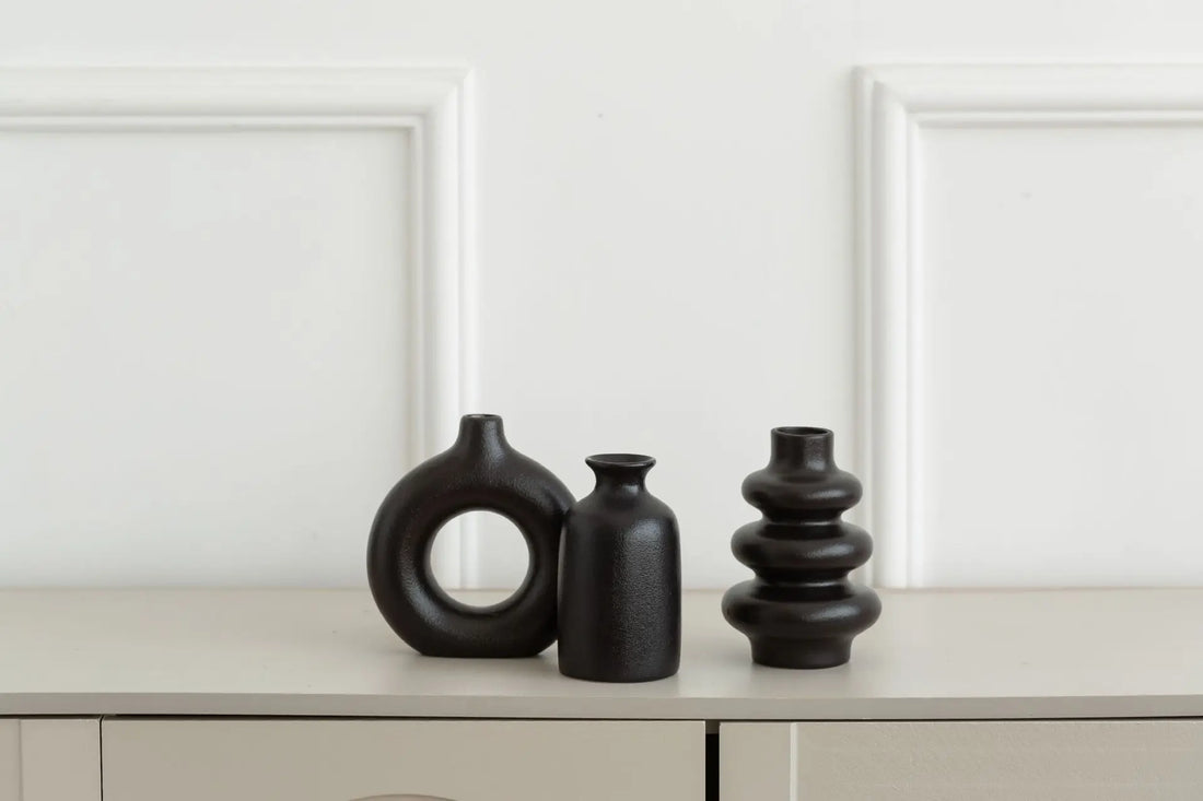 White Ceramic Bohemian Vase Set of 3