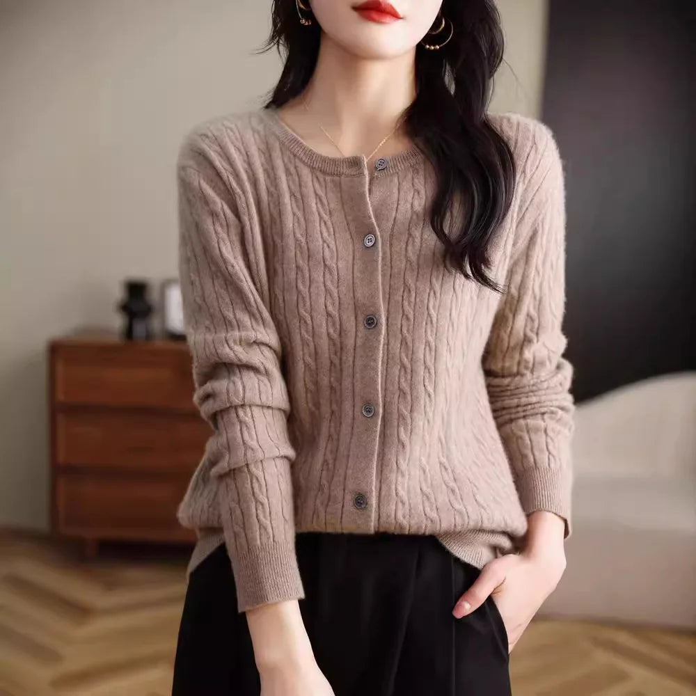 Thick Knit Round Neck Button Cardigan