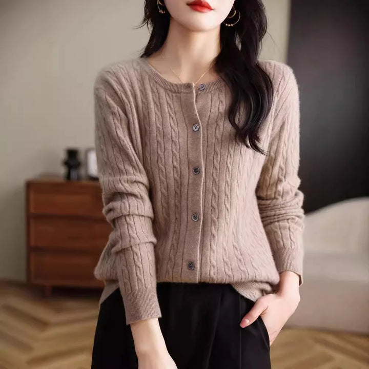 Thick Knit Round Neck Button Cardigan