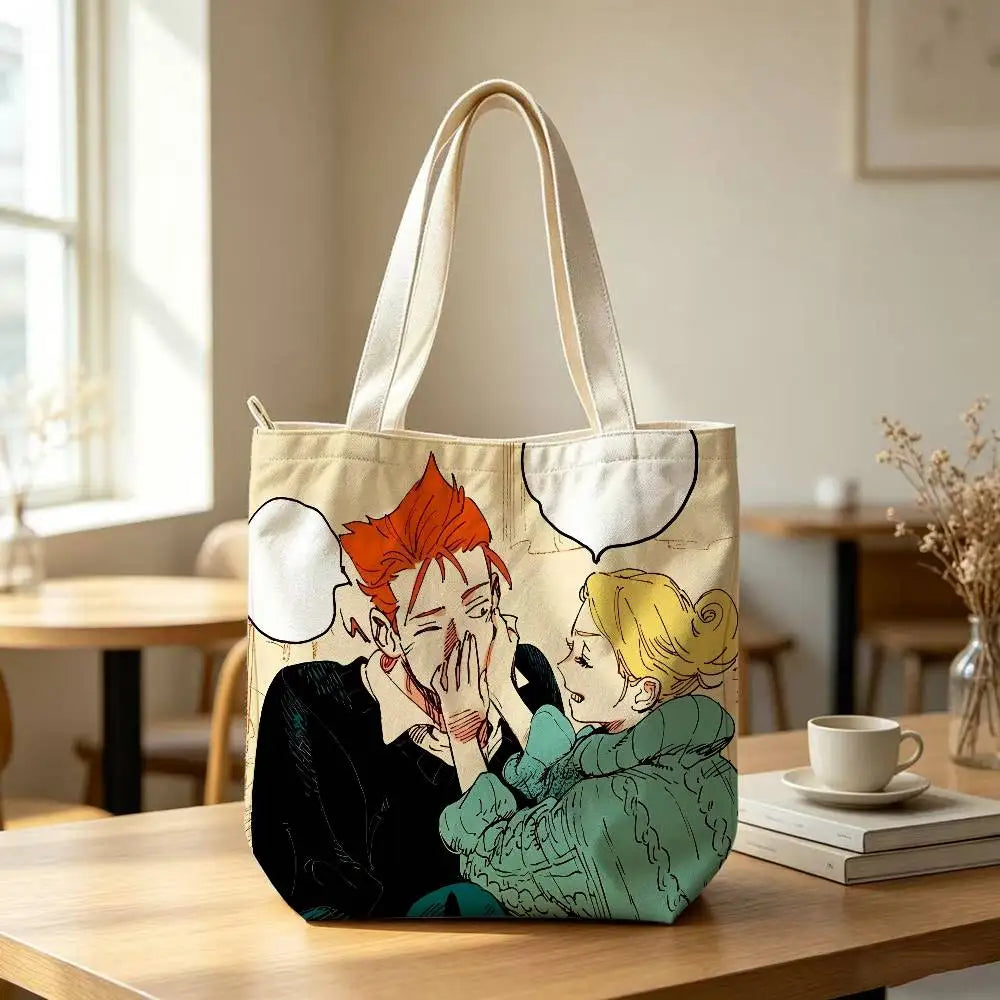 Printed Canvas Zip Shoulder Tote Bag