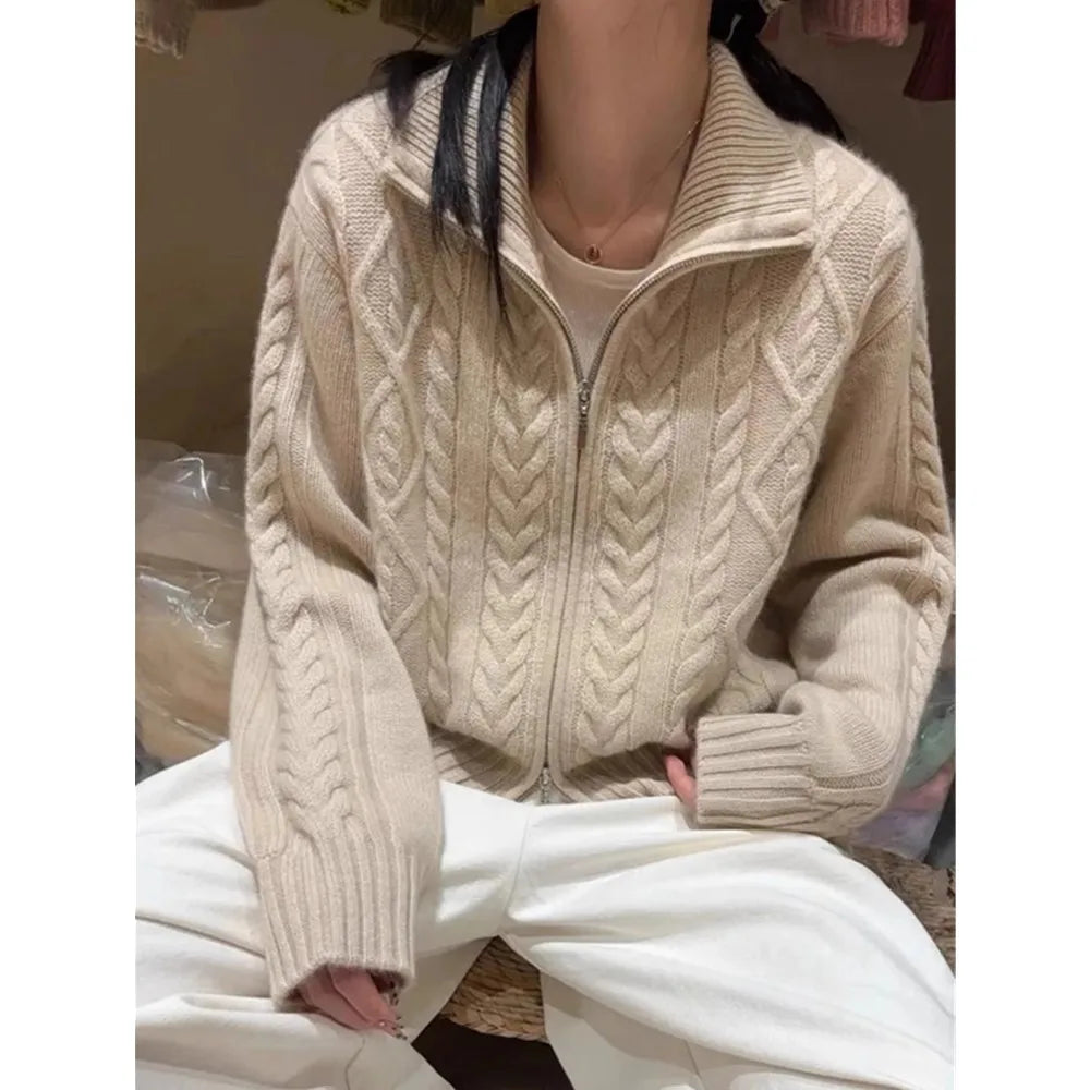 Pure Cashmere Turtleneck Zip Cardigan